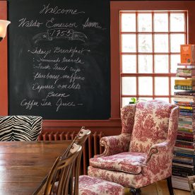 Menu and seating in the kitchen at our Kennebunkport bed and breakfast
