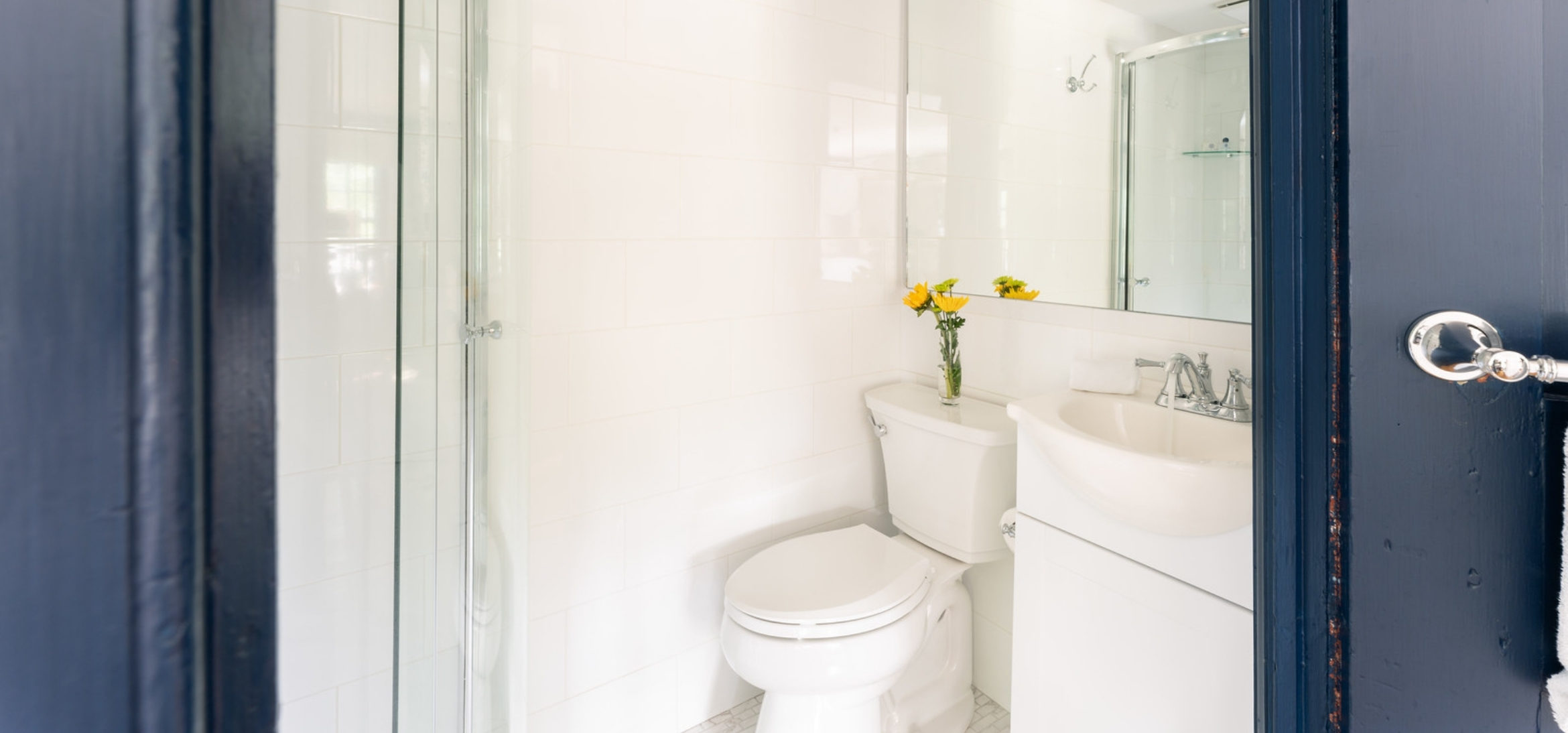 The bathroom in the Kingsbury Room at our B&B in Kennebunkport, Maine