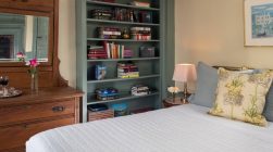 Ralph's Library bed and bookshelf at our Kennebunkport, Maine B&B