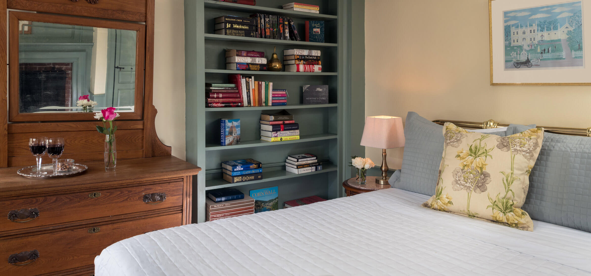 Ralph's Library bed and bookshelf at our Kennebunkport, Maine B&B